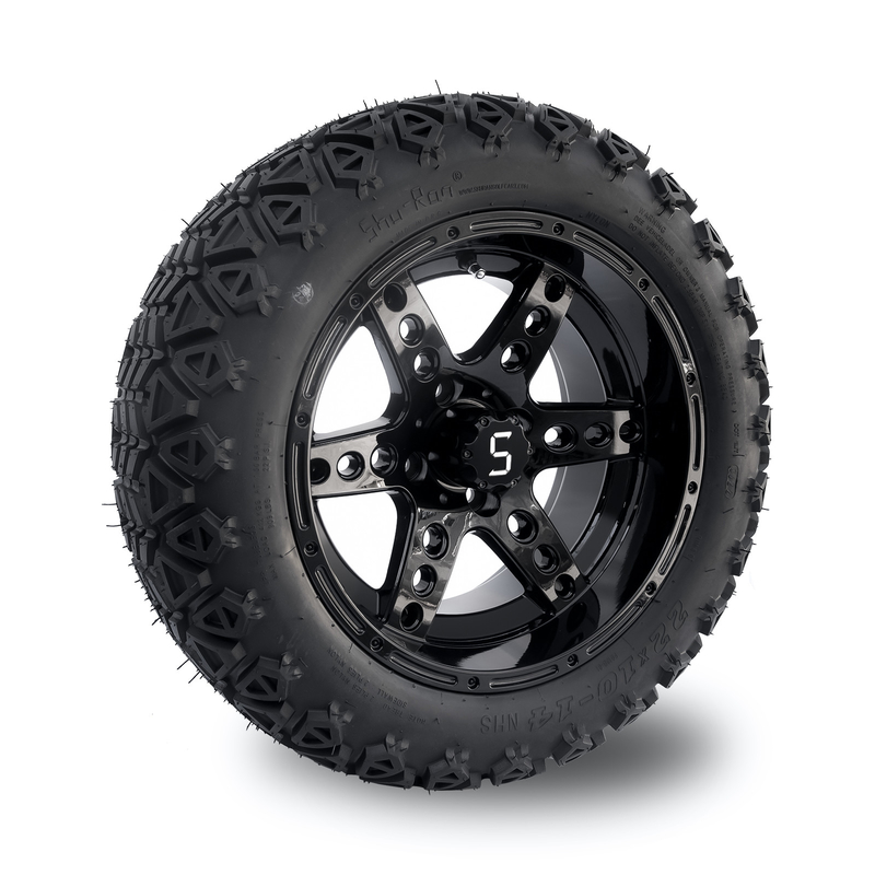 PUNTEE las ruedas del carro de golf de 14 pulgadas y cansa 22x10-14 todos los rayos del negro brillante 6 del terreno