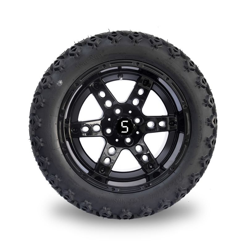 PUNTEE las ruedas del carro de golf de 14 pulgadas y cansa 22x10-14 todos los rayos del negro brillante 6 del terreno