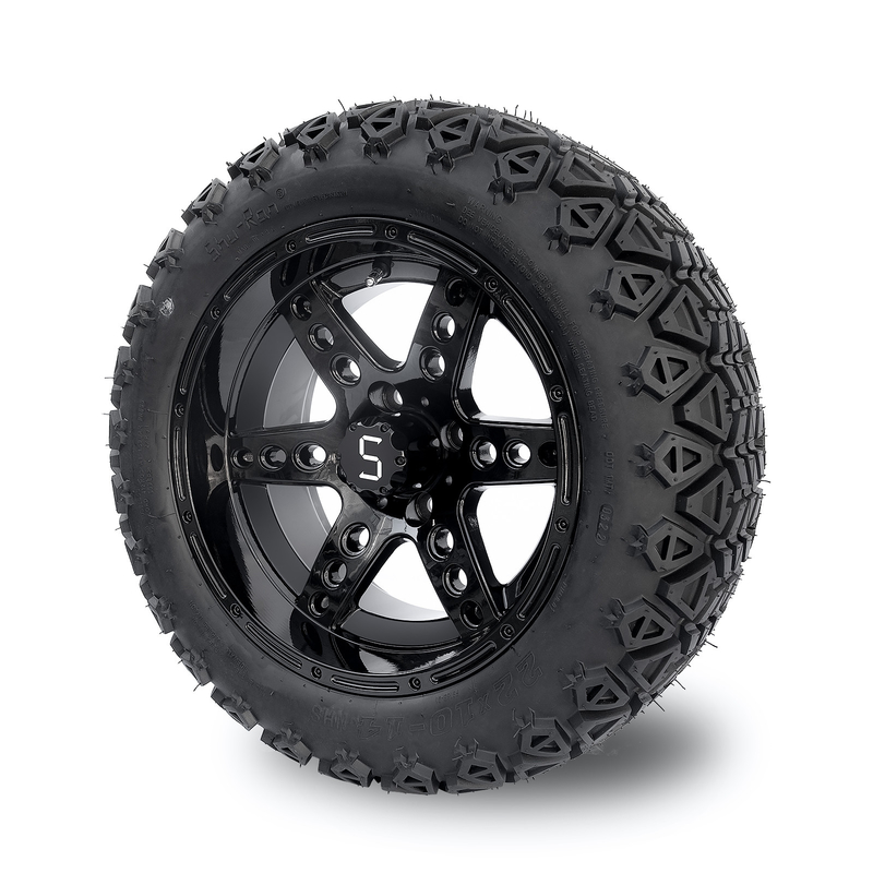 PUNTEE las ruedas del carro de golf de 14 pulgadas y cansa 22x10-14 todos los rayos del negro brillante 6 del terreno