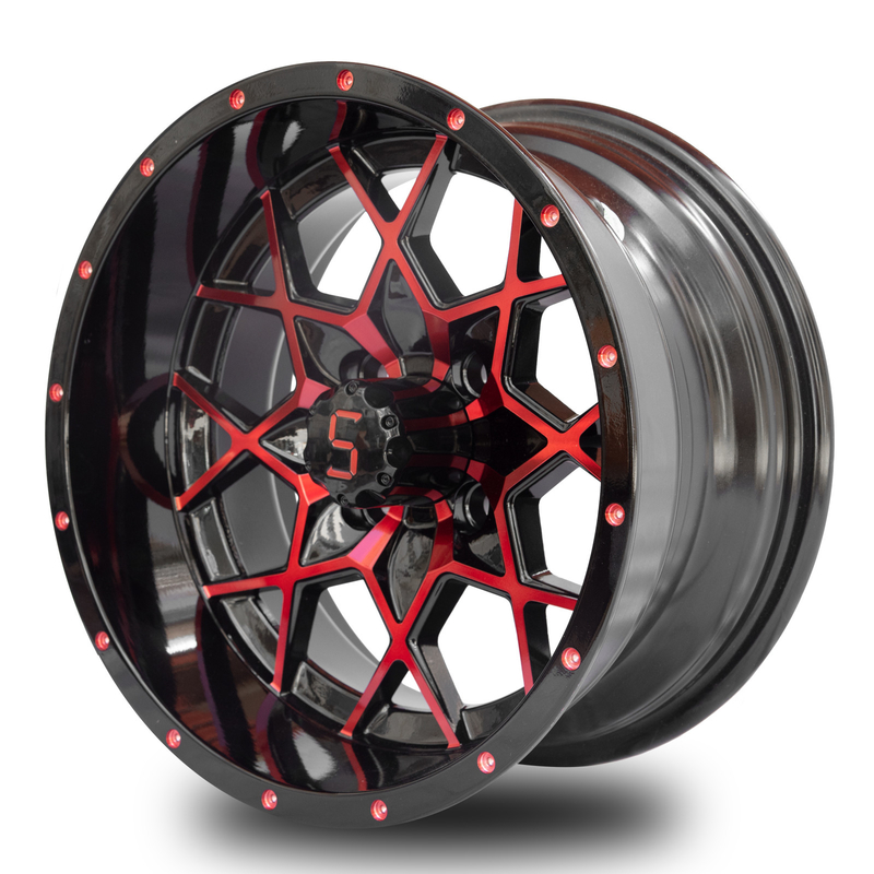 El carro de golf de la aleación de aluminio rueda el modelo rojo del perno del negro brillante 101,6 PCD 4x4