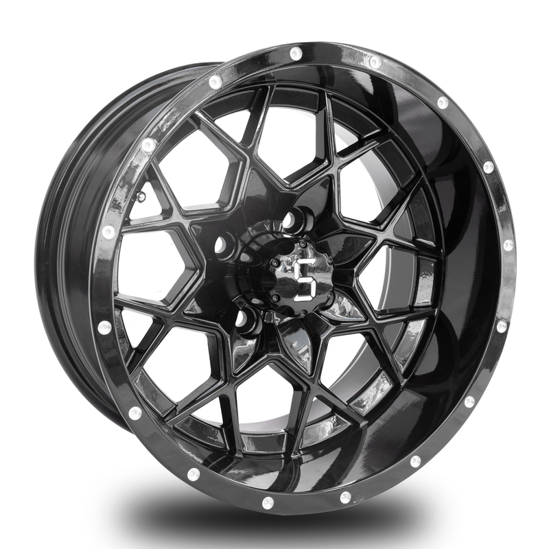 Vórtice ruedas de aluminio PCD negro brillante 4/101.6 del carro de golf de 14 pulgadas