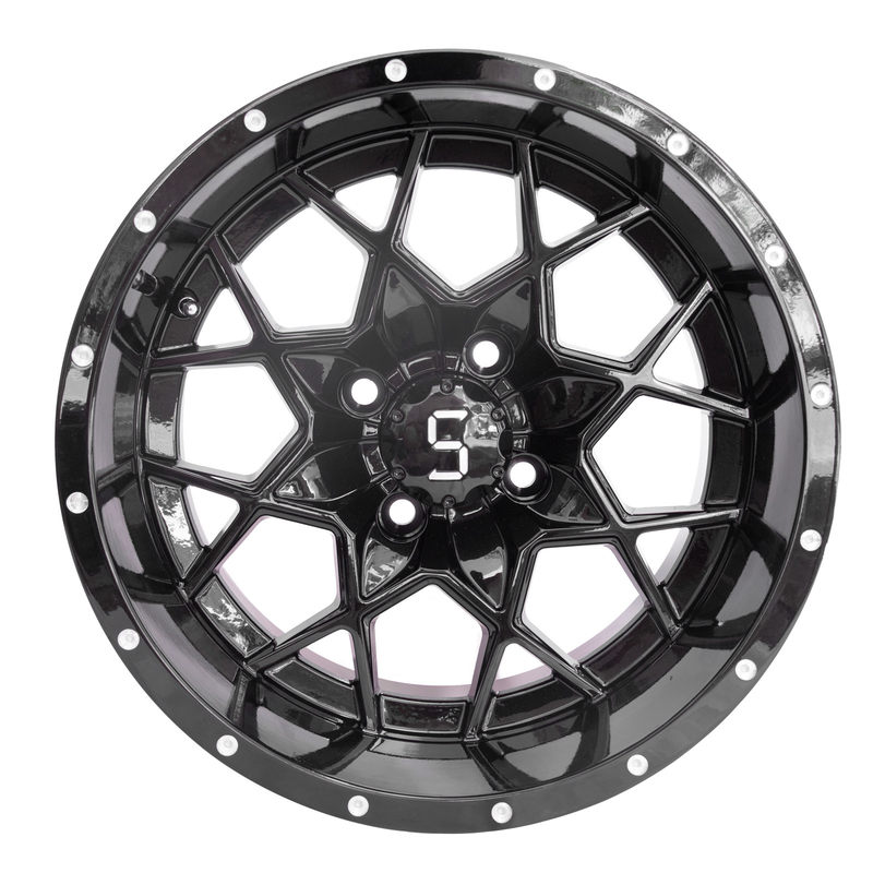 Vórtice ruedas de aluminio PCD negro brillante 4/101.6 del carro de golf de 14 pulgadas