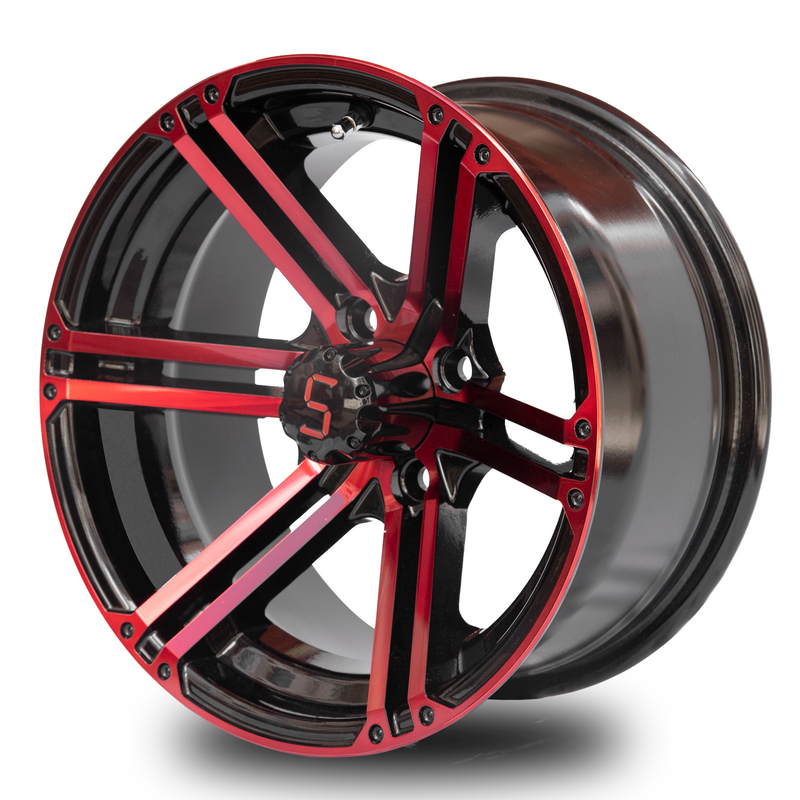 14 modelo rojo 101,6 PCD del perno del negro brillante 4X4 de las ruedas de aluminio del carro de golf de la pulgada 7 pulgadas de par en par