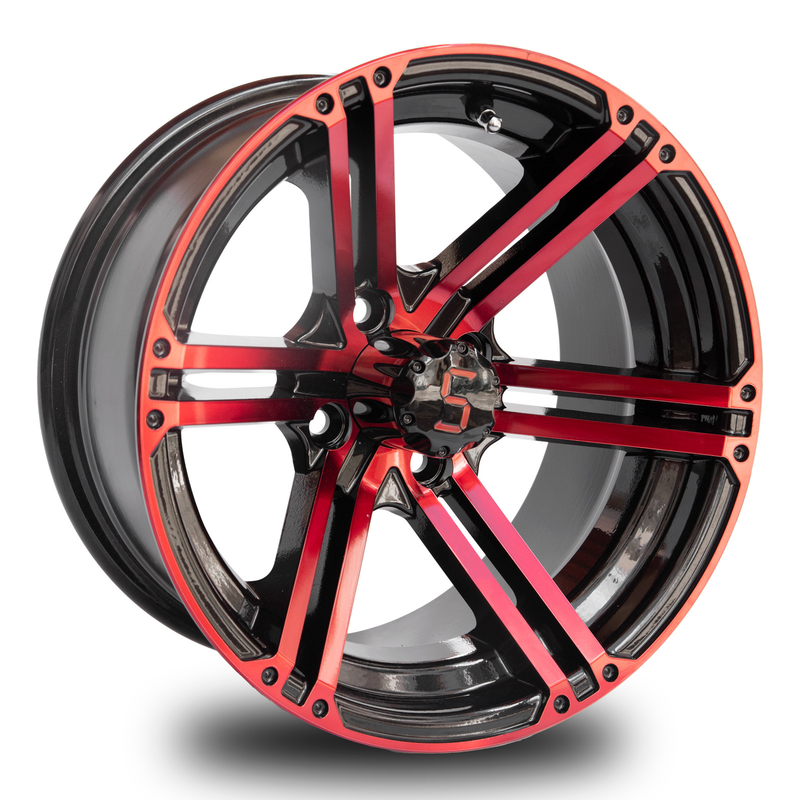 14 modelo rojo 101,6 PCD del perno del negro brillante 4X4 de las ruedas de aluminio del carro de golf de la pulgada 7 pulgadas de par en par