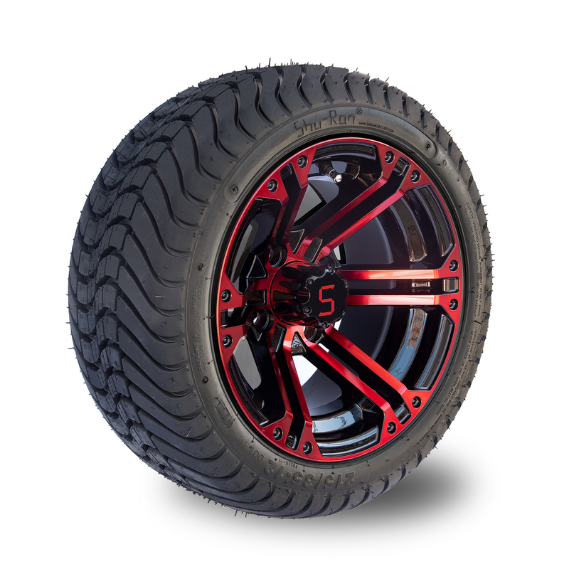 El carro de golf de aluminio negro rojo/brillante de 12 pulgadas rueda y cansa 215/35-12 asambleas del neumático