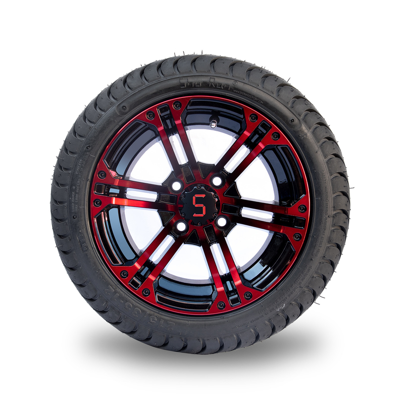 El carro de golf de aluminio negro rojo/brillante de 12 pulgadas rueda y cansa 215/35-12 asambleas del neumático