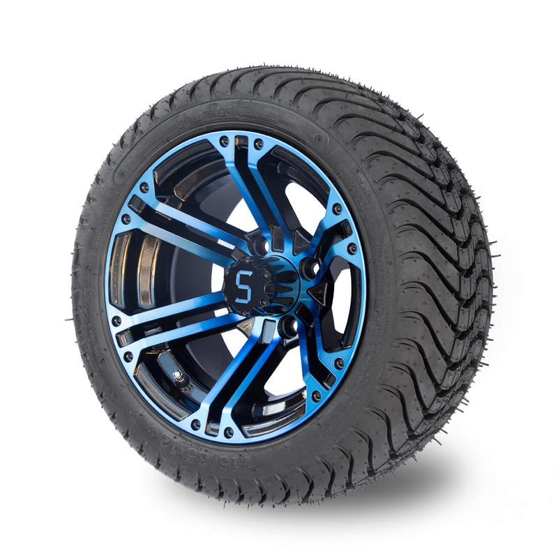 Bordes y neumático 4 negros brillantes azules combinados/101,6 PCD del carro de golf de 12 pulgadas