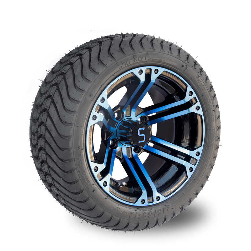 Bordes y neumático 4 negros brillantes azules combinados/101,6 PCD del carro de golf de 12 pulgadas