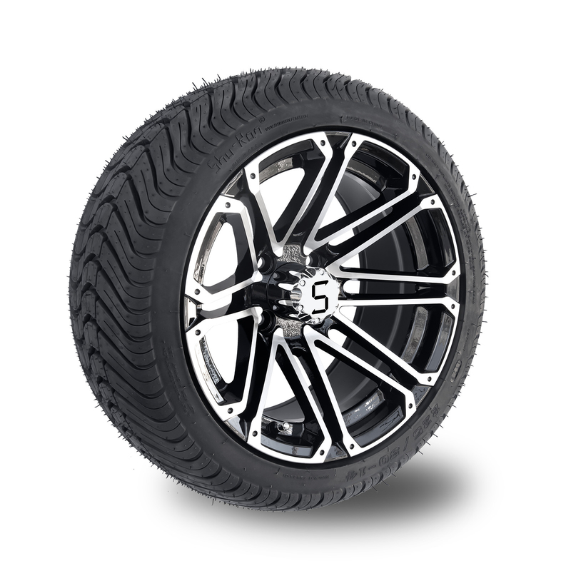 las ruedas del carro de golf 14x7 y el neumático combinado de la calle 225/30-14 de los neumáticos trabajaron a máquina negro brillante