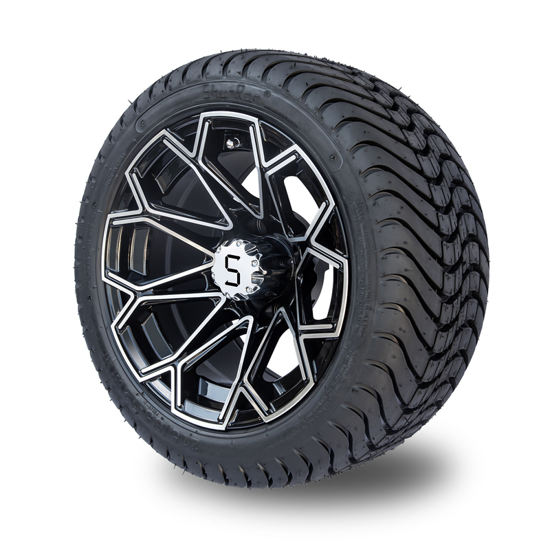 Rueda trabajada a máquina del carro de golf del negro brillante y cansar el sistema combinado de DOT Tyres 4 del perfil bajo 215/35-12
