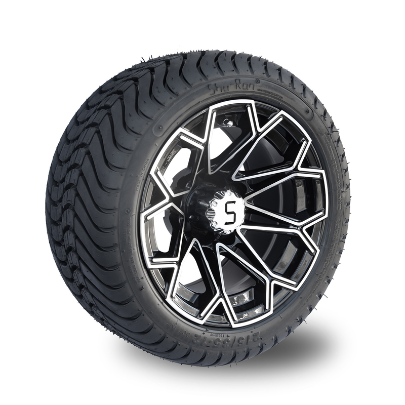 Rueda trabajada a máquina del carro de golf del negro brillante y cansar el sistema combinado de DOT Tyres 4 del perfil bajo 215/35-12