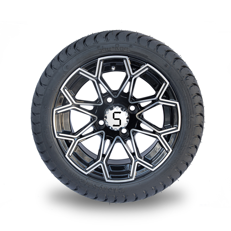 Rueda trabajada a máquina del carro de golf del negro brillante y cansar el sistema combinado de DOT Tyres 4 del perfil bajo 215/35-12