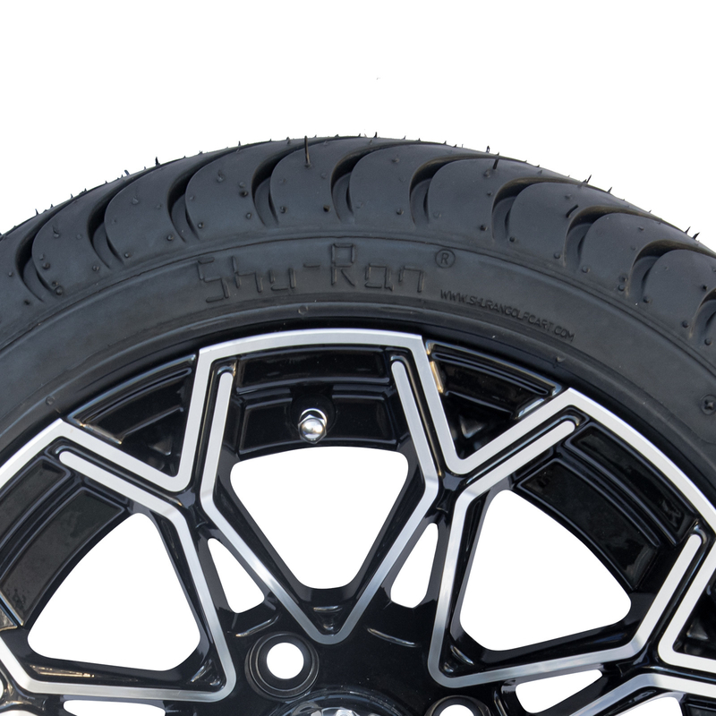 Rueda trabajada a máquina del carro de golf del negro brillante y cansar el sistema combinado de DOT Tyres 4 del perfil bajo 215/35-12