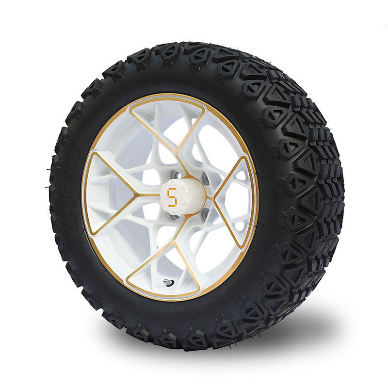 Bordes y neumáticos blancos 4PLY combinado 101,6 PCD del carro de golf de 14 pulgadas del oro