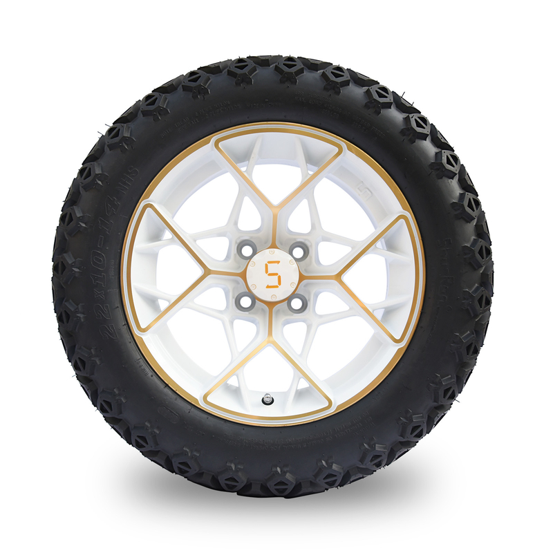 Bordes y neumáticos blancos 4PLY combinado 101,6 PCD del carro de golf de 14 pulgadas del oro
