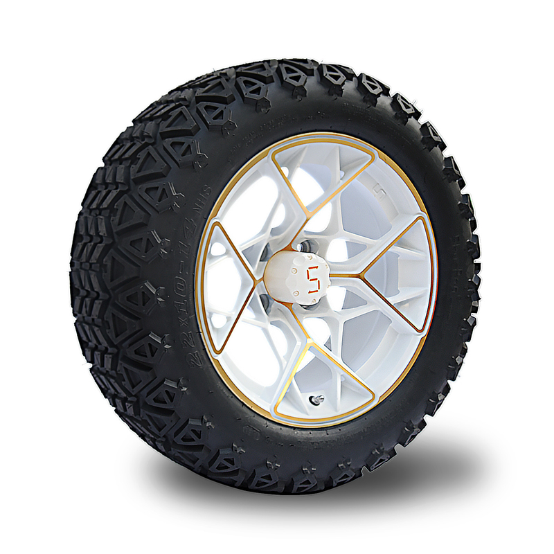 Bordes y neumáticos blancos 4PLY combinado 101,6 PCD del carro de golf de 14 pulgadas del oro