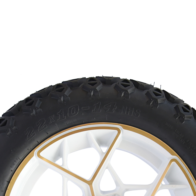Bordes y neumáticos blancos 4PLY combinado 101,6 PCD del carro de golf de 14 pulgadas del oro