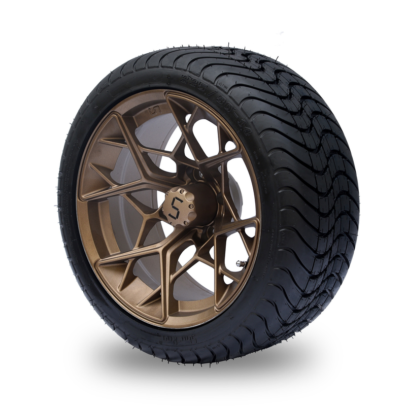Rueda de bronce del carro de golf de 14 pulgadas y cansar 225/30-14 4PLY combinado DOT Approved