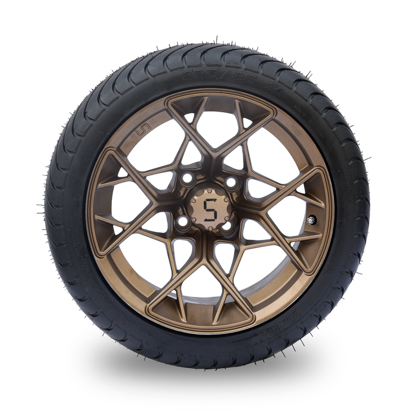 Rueda de bronce del carro de golf de 14 pulgadas y cansar 225/30-14 4PLY combinado DOT Approved