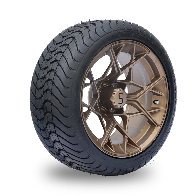 Rueda de bronce del carro de golf de 14 pulgadas y cansar 225/30-14 4PLY combinado DOT Approved