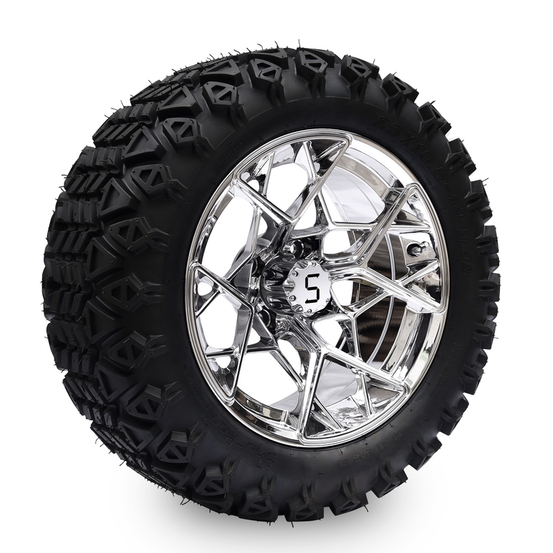 Shu-Ran Golf Cart Warrior 23x10.5-14 Carro de Golf Todos los neumáticos de terreno y 14 pulgadas de anillos de cromo
