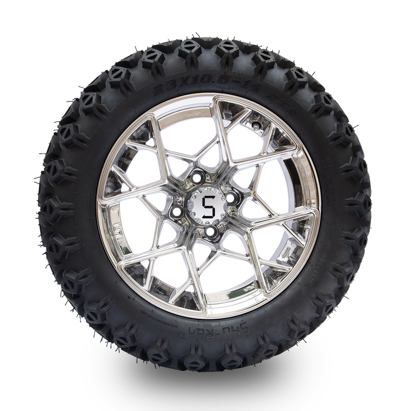 Shu-Ran Golf Cart Warrior 23x10.5-14 Carro de Golf Todos los neumáticos de terreno y 14 pulgadas de anillos de cromo