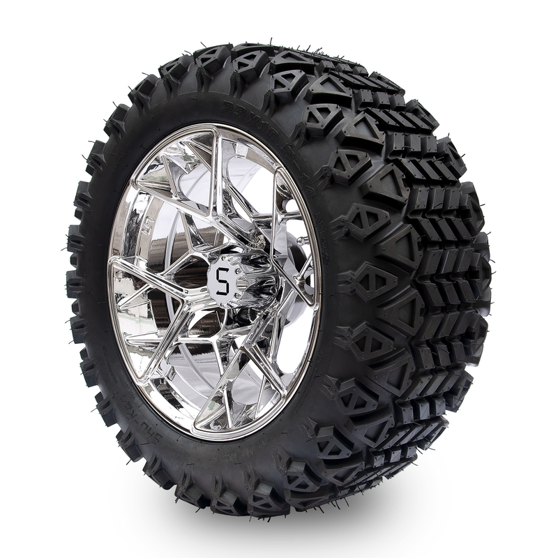 Shu-Ran Golf Cart Warrior 23x10.5-14 Carro de Golf Todos los neumáticos de terreno y 14 pulgadas de anillos de cromo