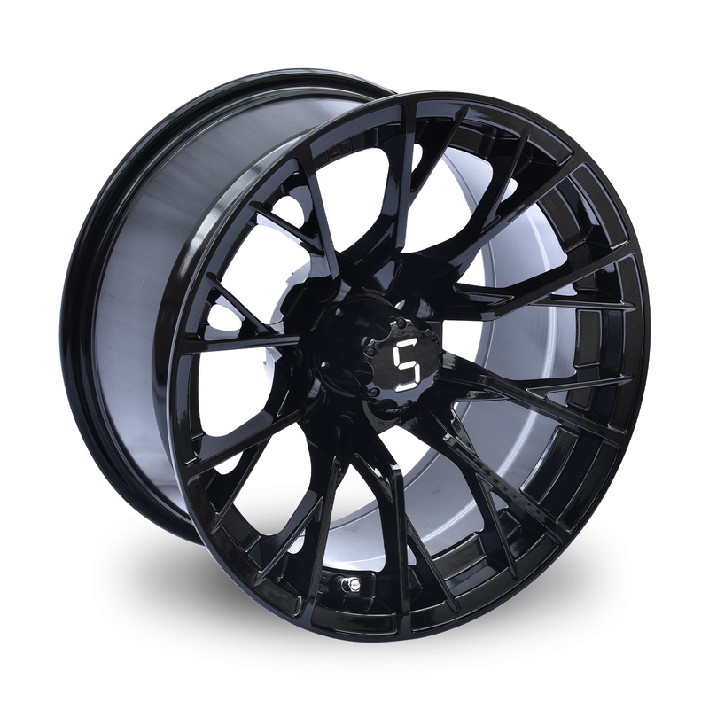 Shuran 14 pulgadas Ruedas y neumáticos para carros de golf Rueda negra maquinada / brillante 4/101.6 perno