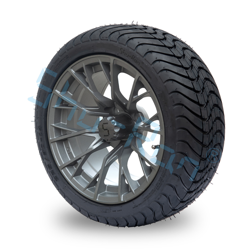 Venta al por mayor de ruedas de carrito de golf de aleación acabada de metal de fuego de 14' de largo, neumáticos sin tubos con llantas para vehículos a tracción rápida UTV 225/30-14