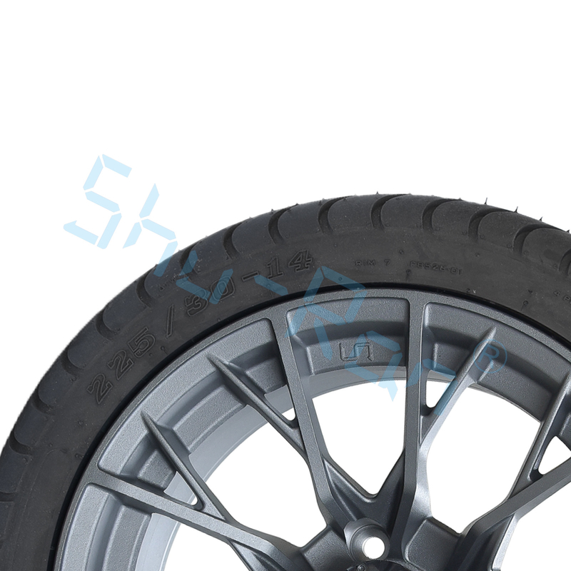 Venta al por mayor de ruedas de carrito de golf de aleación acabada de metal de fuego de 14' de largo, neumáticos sin tubos con llantas para vehículos a tracción rápida UTV 225/30-14