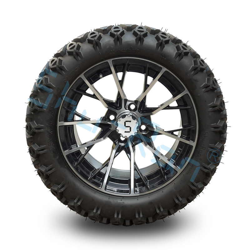 Exclusivo Carro de Golf Machinado Rueda Negra Brillante de 14 pulgadas neumático con borde para Carros de Golf
