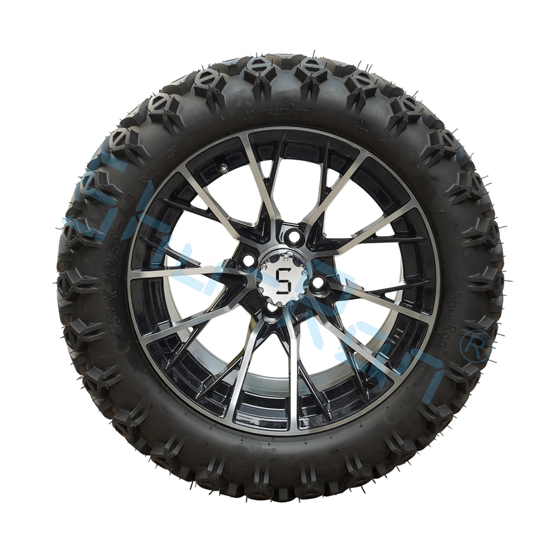 Exclusivo Carro de Golf Machinado Rueda Negra Brillante de 14 pulgadas neumático con borde para Carros de Golf