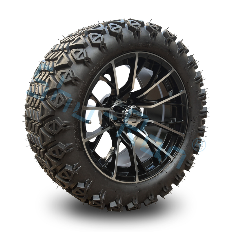 Exclusivo Carro de Golf Machinado Rueda Negra Brillante de 14 pulgadas neumático con borde para Carros de Golf