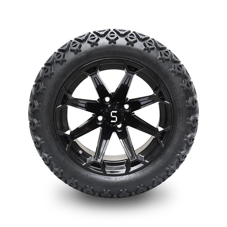Carro de golf ruedas negras brillantes y 22x10-14 DOT Tires de 14 pulgadas con las nueces de centro del casquillo y del estirón