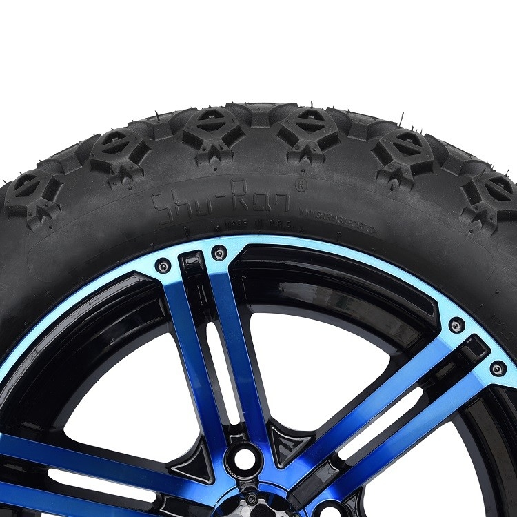 Carro de golf azul de 14 pulgadas/ruedas negras brillantes y 22 pulgadas - neumáticos campo a través altos 4 CAPAS con DOT Approved