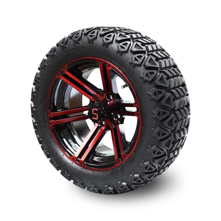 Ruedas negras rojas/brillantes y 22x10-14” DOT All Terrain Tires Assembly del carro de golf de 14 pulgadas