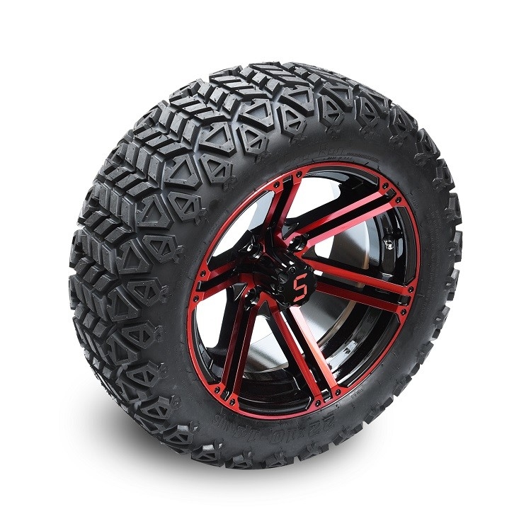 Ruedas negras rojas/brillantes y 22x10-14” DOT All Terrain Tires Assembly del carro de golf de 14 pulgadas