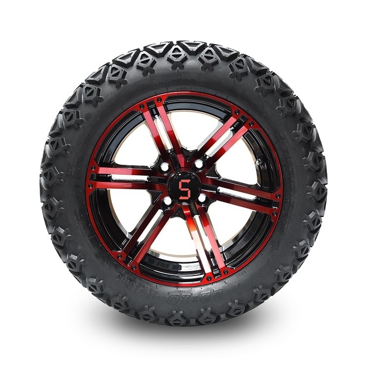 Ruedas negras rojas/brillantes y 22x10-14” DOT All Terrain Tires Assembly del carro de golf de 14 pulgadas