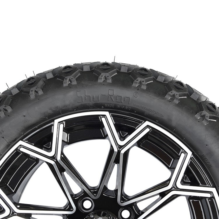 Carro de golf 22 pulgadas todo el neumático de Terrian y rueda de aluminio negra trabajada a máquina 14 pulgadas