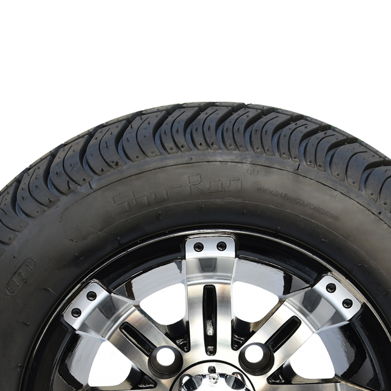 10' Golf Cart Rim Y 205/50-10 DOT Street Tire Assembly - Mecánica / Negro Brillante