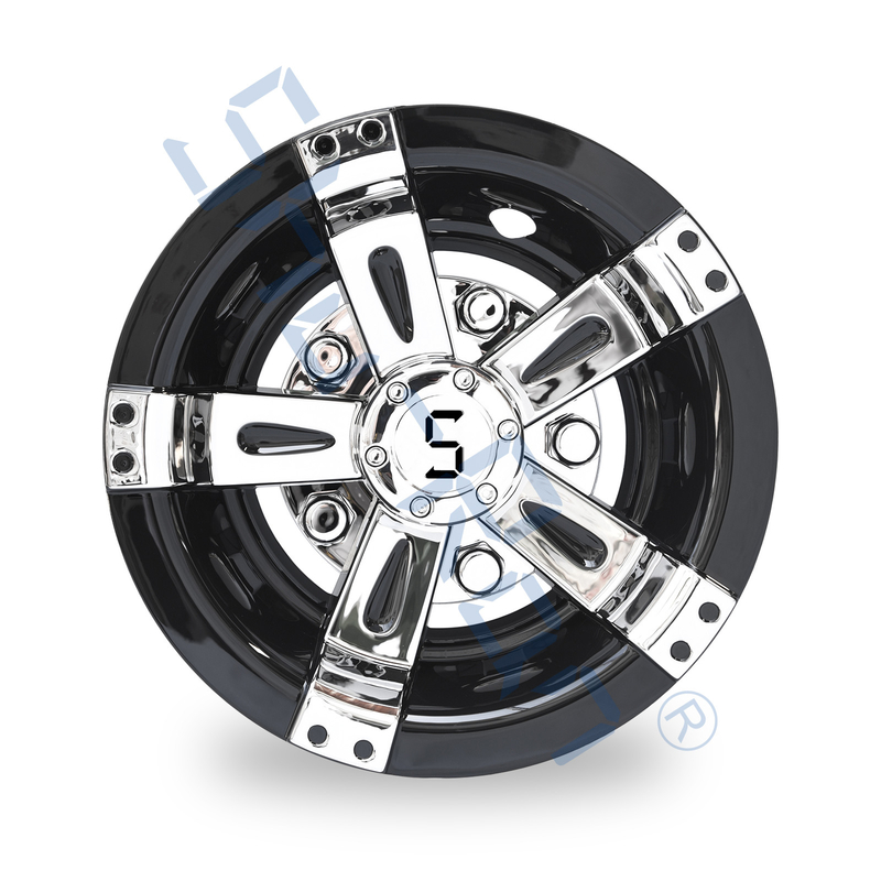 La rueda universal de Chrome del negro del carro de golf de 10 pulgadas cubre los casquillos de eje con el logotipo de S - fije de 4