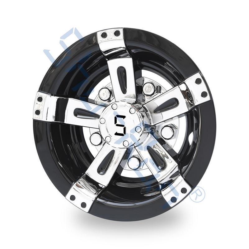 Universal del carro de golf 8/10 pulgada del ABS de cubiertas de rueda plásticas - Black&Chrome con el logotipo de S (fije de 4)